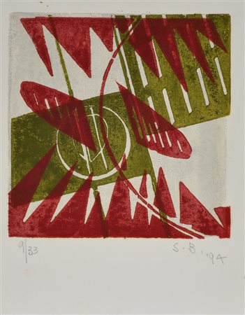 Bozzolini Silvano Senza titolo xilografia su cartoncino, cm 28x22 sul fronte:...