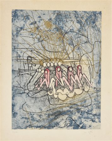 Sebastian Matta Composizione oro incisione su carta, cm 42x33 (lastra cm...