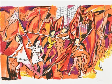 Renato Guttuso Lo mismo en otras partes litografia su carta, cm 47,5x62,5...