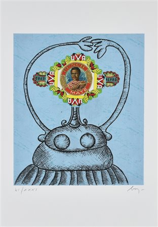 Enrico Baj Tutto è coinvolto incisione e collage su carta, cm 70x50 (lastra...