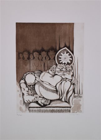 Giuseppe Migneco La Cerimonia incisione su carta, cm 70x50 (lastra cm...