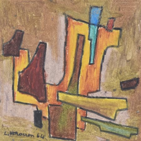 Luigi Veronesi Composizione tecnica mista su carta, cm 7,5x7,5 sul fronte:...