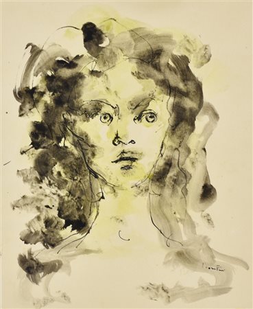 Leonor Fini Ritratto tecnica mista su carta, cm 35x29 sul fronte: firma