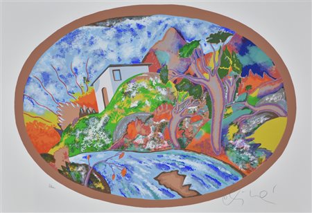 Luca Alinari Paesaggio Ovale serigrafia su carta Fabriano, cm 50x70 esemplare...