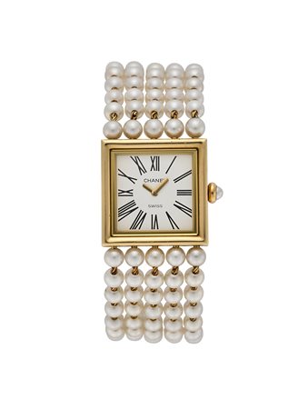 CHANELOrologio da polso da donna in oro 18K bracciale con perleAnni...