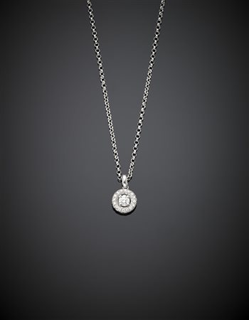 *DI GREGORIOCatenina a rolò in oro bianco con pendente rotondo in diamanti, g...