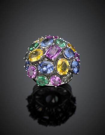 *MISSIAGLIAAnello in oro bianco con 20 zaffiri multicolore ovali e a cuscino...