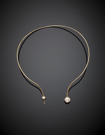 *DI GREGORIOCollier a filo alla schiava in oro rosa con perle rosa di mm...