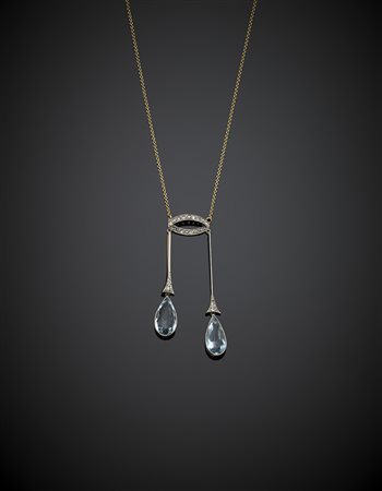 Catena in oro giallo con pendente tipo Lavaliére in oro bianco e giallo con...