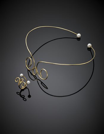 *DI GREGORIODemi-parure composta da collier a filo in oro giallo con perle...