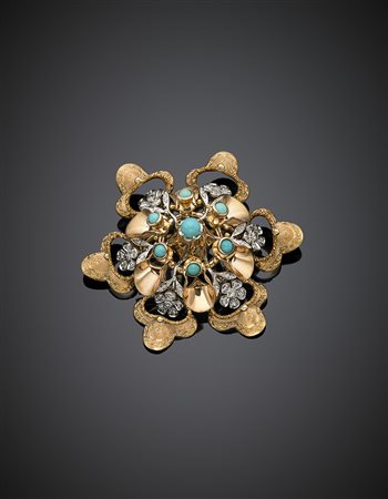 Broche a guisa di fiore trasformabile a "bocciolo" in oro giallo lucido e...