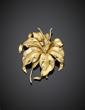 CINDY VONTSpilla a fiore in oro giallo con figurina femminile, rifinita in...