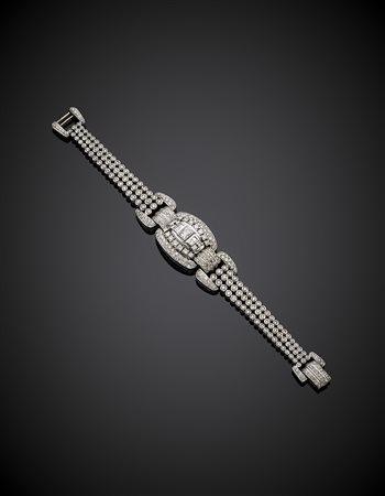 Bracciale in oro bianco con diamanti rotondi per complessivi ct. 10 circa a...