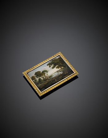 Micromosaico di cm 8,70x5,80 raffigurante "Il mulino o Paesaggio con le nozze...