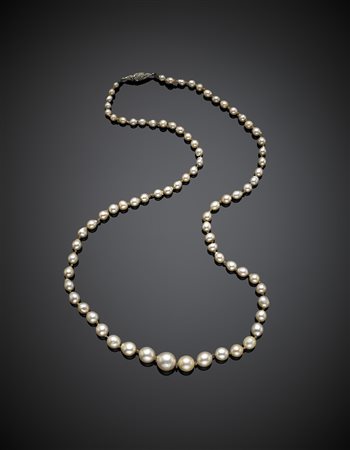 Collana a scalare in perle coltivate con chiusura in oro bianco, g 19,03,...