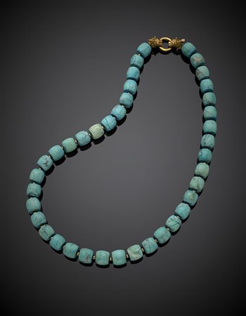Collana in barilotti di turchese ricostituito con chiusura e distanziatori in...