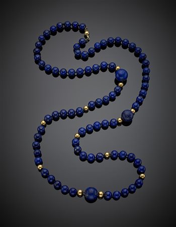 Collana in boules di lapislazzuli da mm 9,90 a mm 17,75 circa, chiusura e...