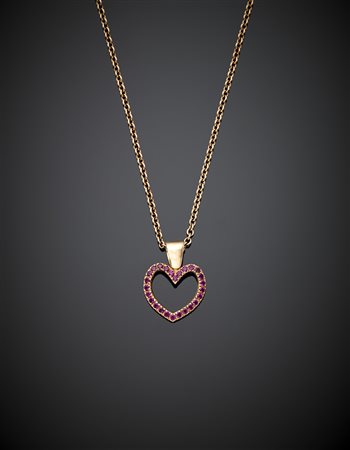 *DI GREGORIOCatenina a rolò e pendente a cuore con rubini in oro rosa, g...