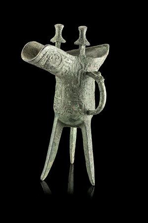 Vaso tripode in bronzo dalla forma arcaica, jueCina, secolo XIX(h. 21...