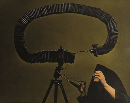 Firmato, datato. TEUN HOCKS (1947) - Senza titolo, 1990, Fotografia ed olio,...
