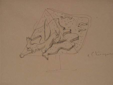 Firmato. LUCIO FONTANA (1899 – 1968) - " El triangulo ", 1946, Inchiostro su...