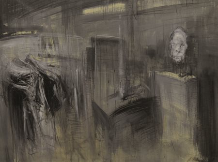 Firmato, datato. ALESSANDRO PAPETTI (1958) - " Studio d'artista ", 1992, Olio...