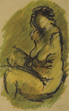 Firmato. ENNIO MORLOTTI (1910 – 1992) - " Nudo ", Pastelli su carta, cm. 45,5...