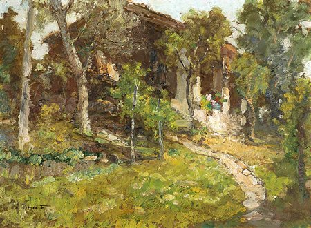 Eugenio Bonivento (Chioggia 1880 - Milano 1956)"Casetta fiorita"olio su...