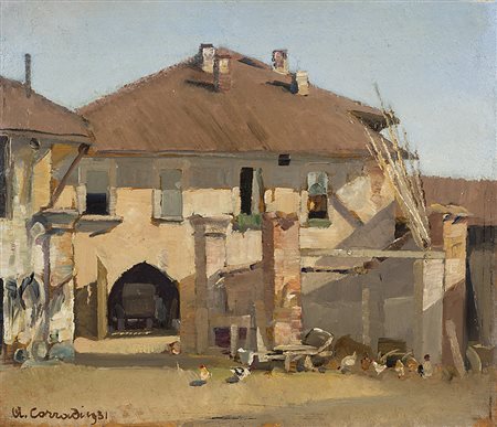 Alfonso Corradi (Castelnovo di Sotto 1889 - Milano 1972)"La cascina" 1931olio...