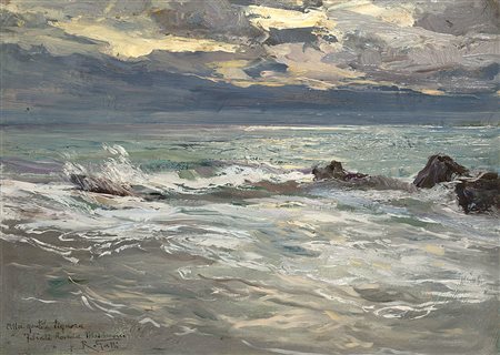 Riccardo Galli (Milano 1869 - Barzio 1944)"Mattinata di burrasca" olio su...