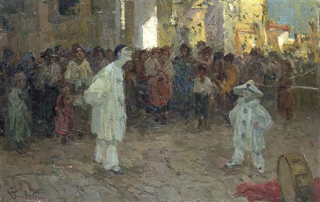 Gaetano Bocchetti (Napoli 1888 - 1990)"Maschere in piazza"olio su cartone (cm...