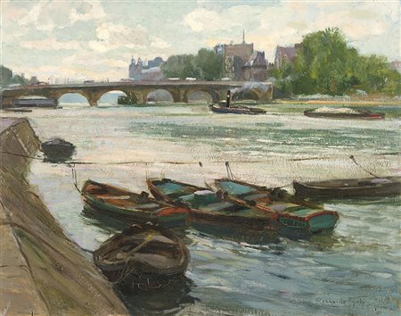 Riccardo Galli (Milano 1869 - Barzio 1944)"La Senna, Parigi"olio su...