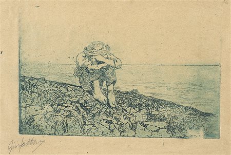 Giovanni Fattori (Livorno 1825 - Firenze 1908)"Ragazzo seduto in riva al...