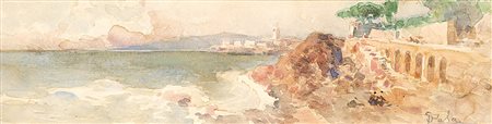 Paolo Sala (Milano 1859 - 1924)"Veduta costiera" acquerello su cartoncino (cm...