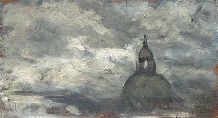 Pietro Fragiacomo (Trieste 1856 - Venezia 1922)"Il cupolone"bozzetto ad olio...