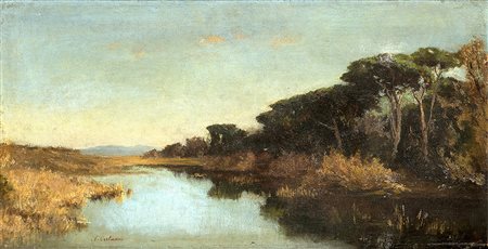 ACHILLE VERTUNNI (Napoli 1826 - Roma 1897) "Campagna romana" olio su tela (cm...