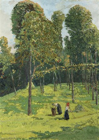 Fausto Lemmi (Torino 1897 - 1972)"La raccolta del fieno - Biellese" 1929 olio...