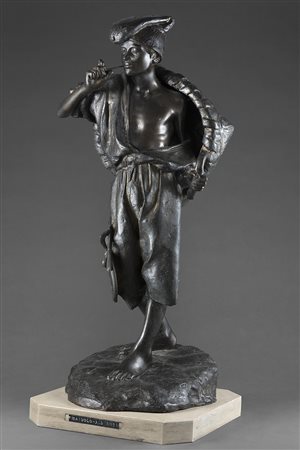 Achille D'Orsi (Napoli 1845 - 1929)"Pescatorello"scultura in bronzo (h cm 58)...