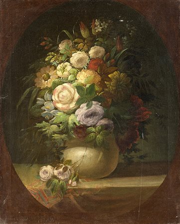 Maestro lombardo dell'inizio del XIX Secolo"Vaso con fiori"olio su tela (cm...
