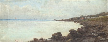 Lorenzo Gignous (Modena 1862 - Porto Ceresio 1958)"Marina" olio su tela (cm...