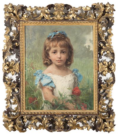 Maestro toscano, fine XIX Secolo"Fanciulla tra i papaveri"olio su tela (cm...