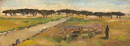 Giovanni Bartolena (Livorno 1866 - 1942)"Al pascolo" olio su compensato (cm...