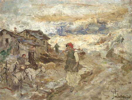 Giovanni Battista Todeschini (Lecco 1857 - Milano 1938)"Scena alpestre"olio...