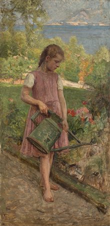 Carlo Stragliati (Milano 1869 - 1925)"La piccola giardiniera" olio su tela...