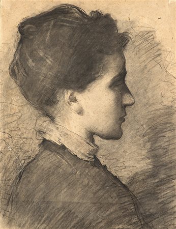 Silvestro Lega (Modigliana 1826 - Firenze 1895)"Profilo di ragazza"...