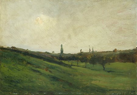 Lorenzo Delleani (Pollone 1840 - Torino 1908)"Pendio e file d'alberi...