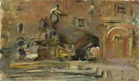 Telemaco Signorini (Firenze 1835 - 1901)"La fontana del Nettuno" Bologna, 29...