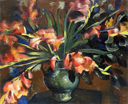 Anselmo Bucci (Fossombrone 1887 - Monza 1955)"Vaso con fiori" '27olio su tela...