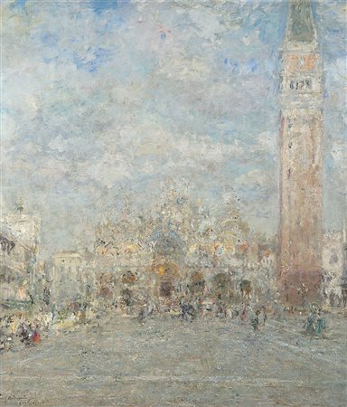 Luigi Mantovani (Milano 1880 - 1957)"Piazza San Marco, Venezia" 1946olio su...