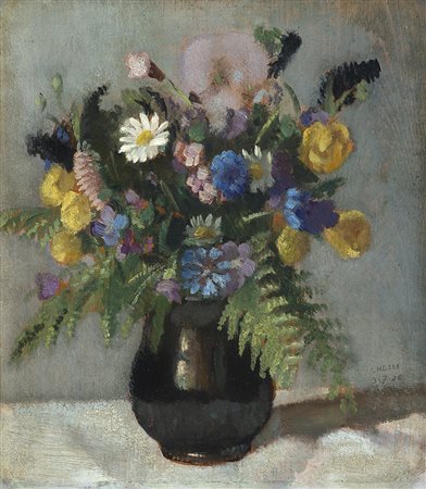 Gigi Chessa (Torino 1898 - 1935)"Vaso di fiori" 3-7-26olio su tavola (cm...